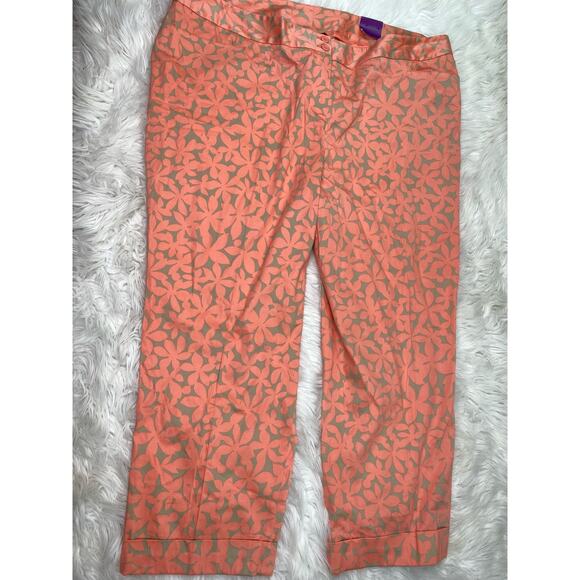 Lane Bryant Women's Floral Print Ankle Pants Size 28 Peach Beige Sateen NWT - Picture 2 of 16